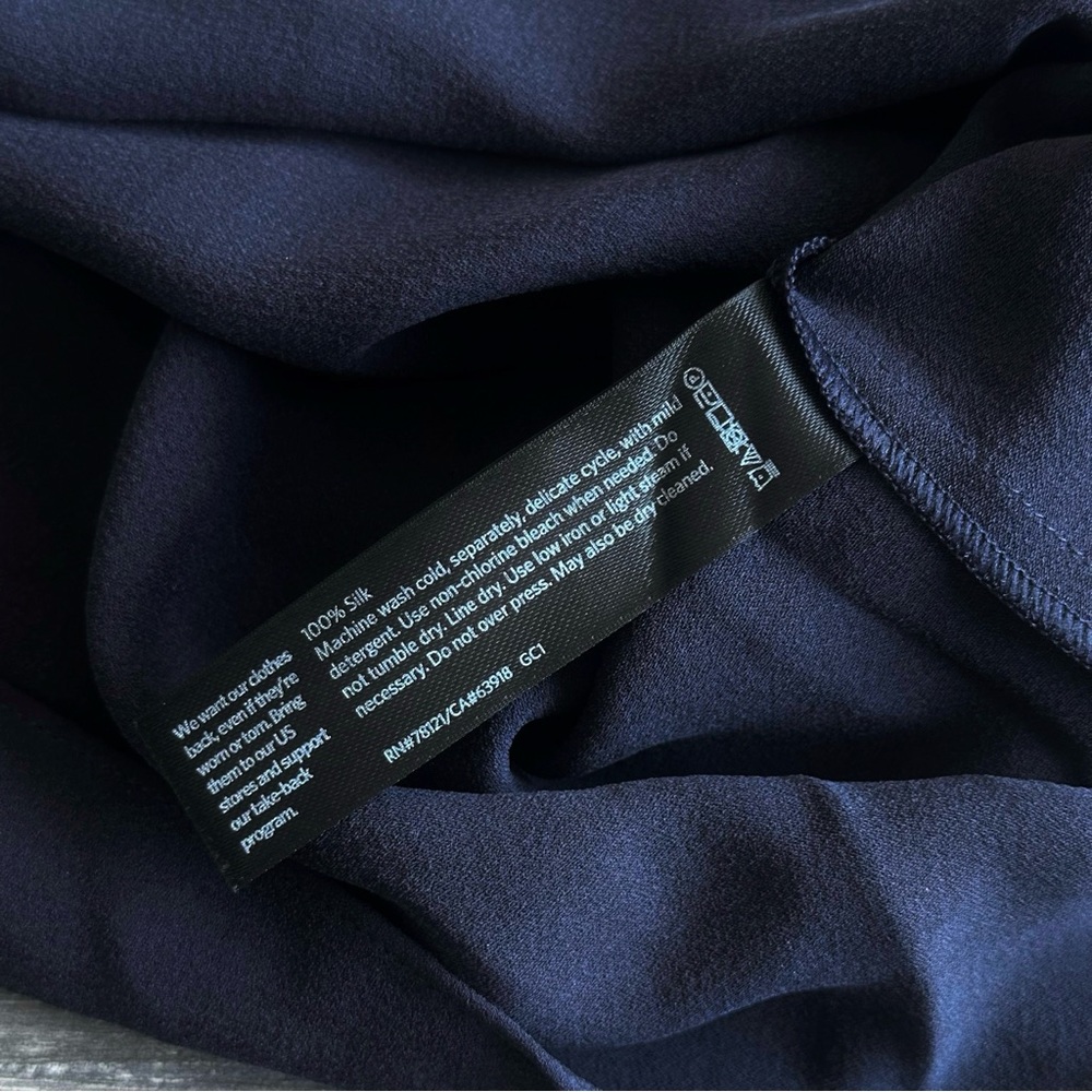 Eileen Fisher Petite Silk Georgette Navy Blue Asymmetric Sleeveless Dress - Picture 6 of 6